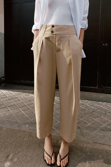 ADJUSTABLE HEM WIDE-LEG TROUSERS - Light camel by Zara - Image 1