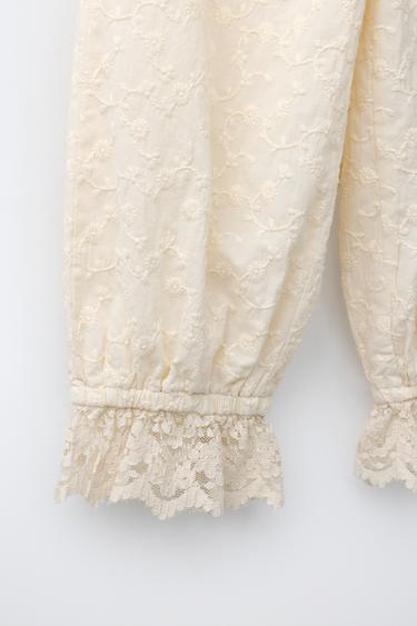 EMBROIDERED SAROUEL TROUSERS - Ecru by Zara - Image 3