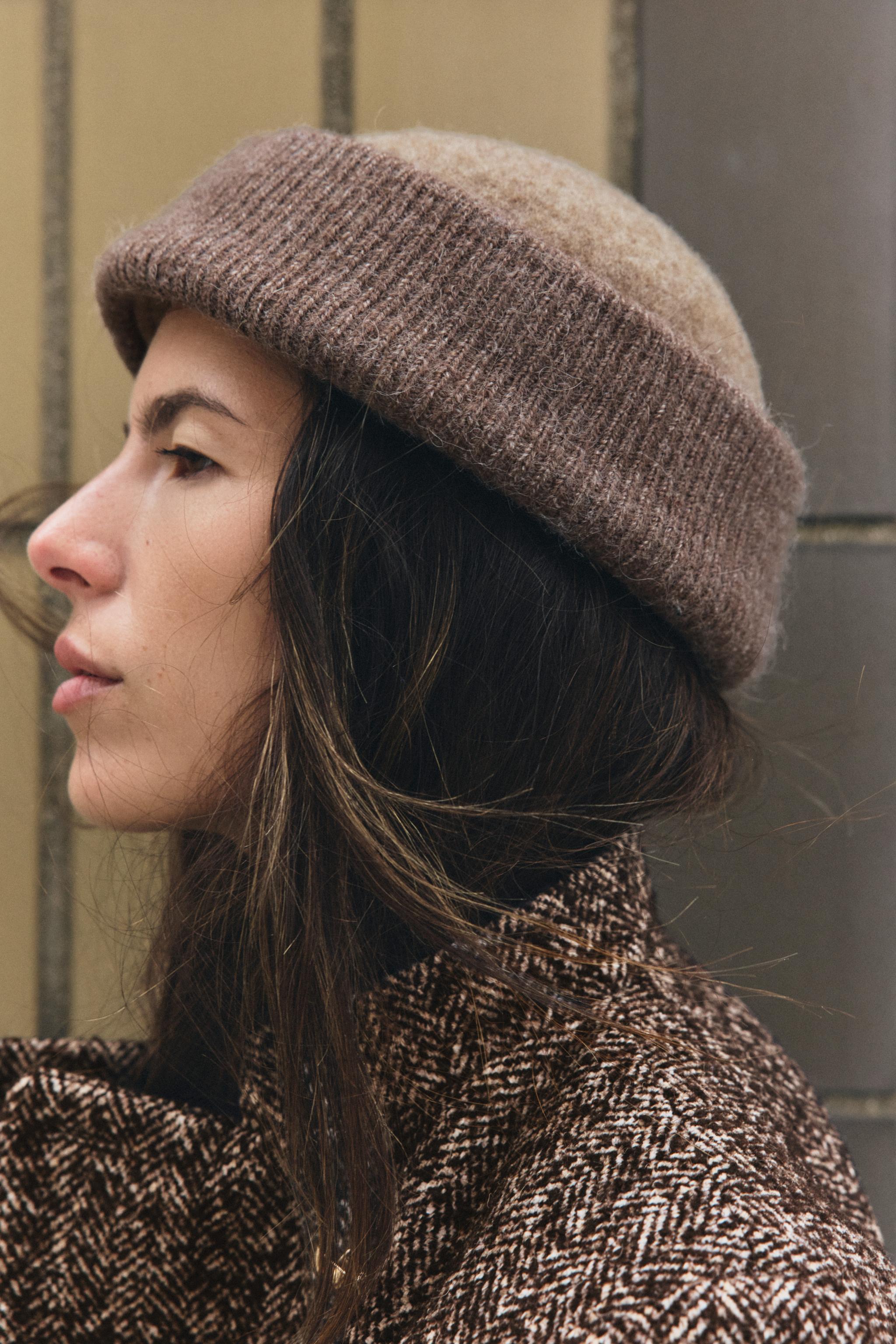 Wool Blend Ribbed Turn-Up Beanie by Zara