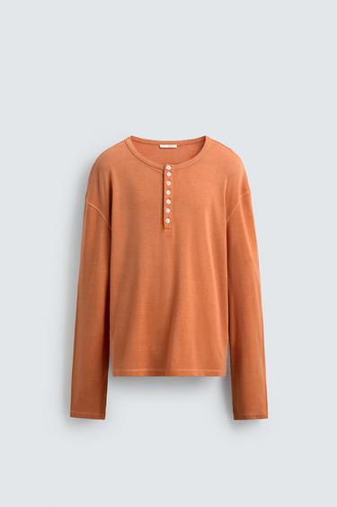CAMISETA RELAXED FIT CUELLO PANADERO - Naranja de Zara