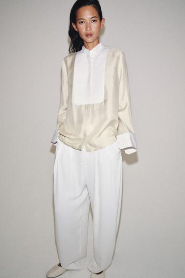 Zara 100% SILK BIB SHIRT ZW COLLECTION - Mid-ecru - Image 0