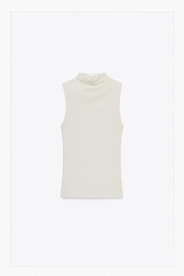 Zara COTTON MODAL TOP - Stone