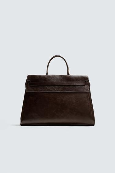 Zara LEATHER HANDBAG - Brown