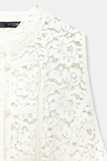 TOP GUIPURE À BRANDEBOURGS - Blanc de Zara - Image 5