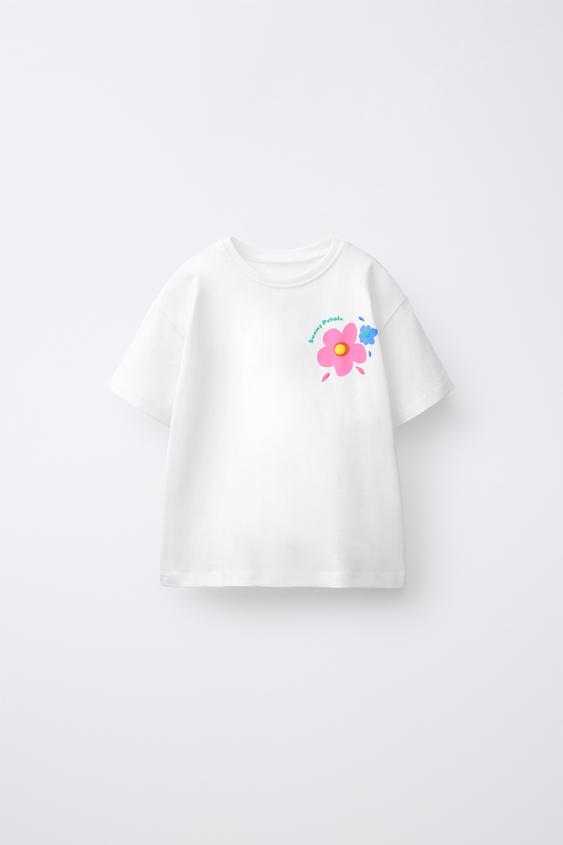 CAMISETA ESTAMPADA COM FLORES - Branco da Zara - Imagem 0