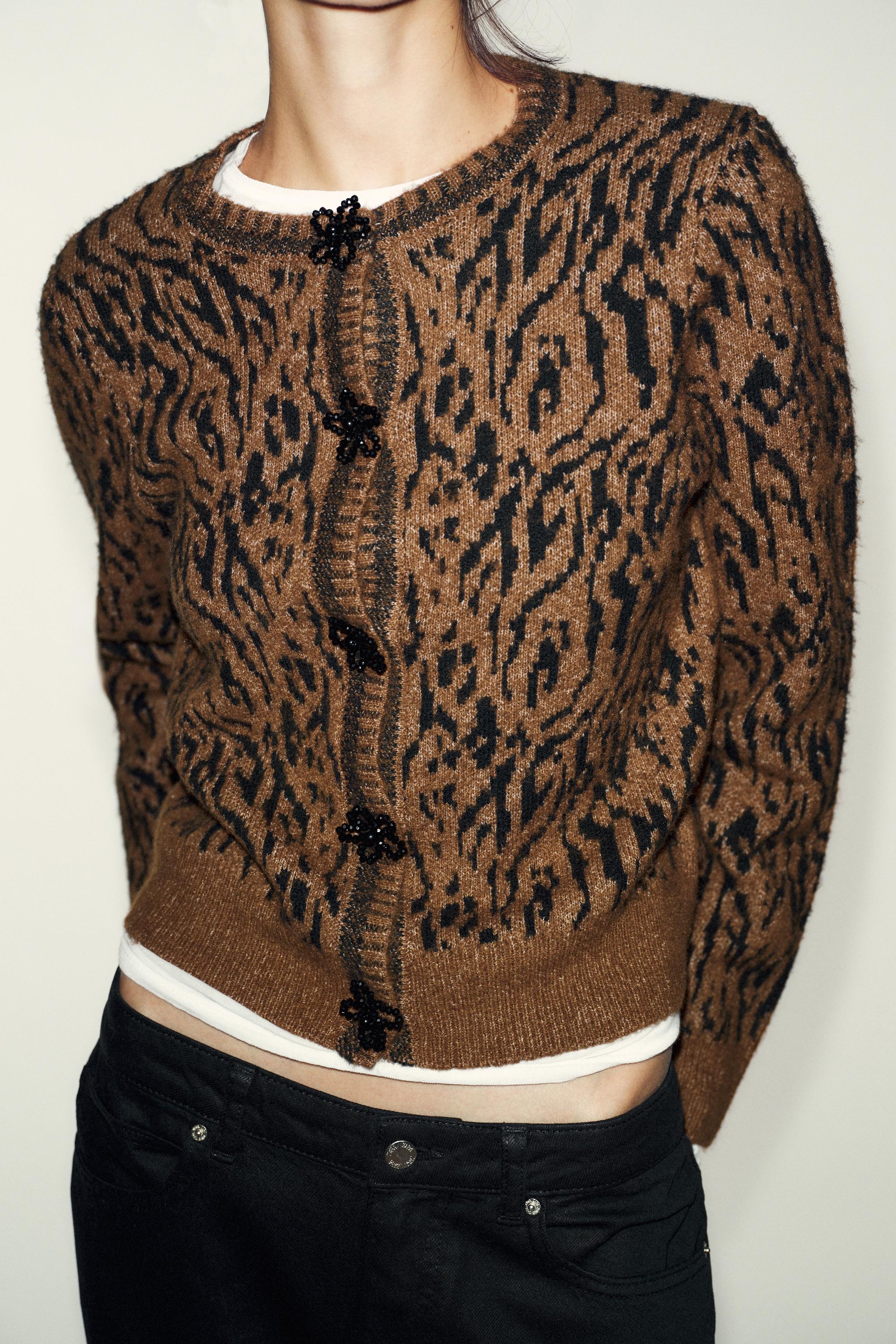 ANIMAL JACQUARD KNIT CARDIGAN - Multicolored | ZARA United States