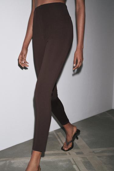 CREPE LEGGINGS WITH ZIP - Brown by Zara