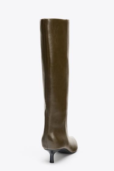 KITTEN-HEEL BOOTS - Khaki Green by Zara - Image 5