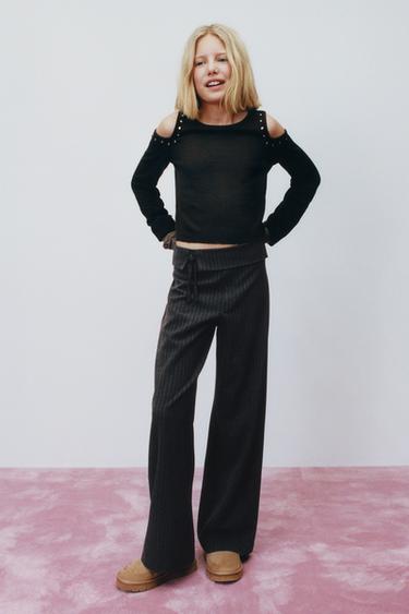 Zara PINSTRIPE BOW PANTS - Anthracite grey