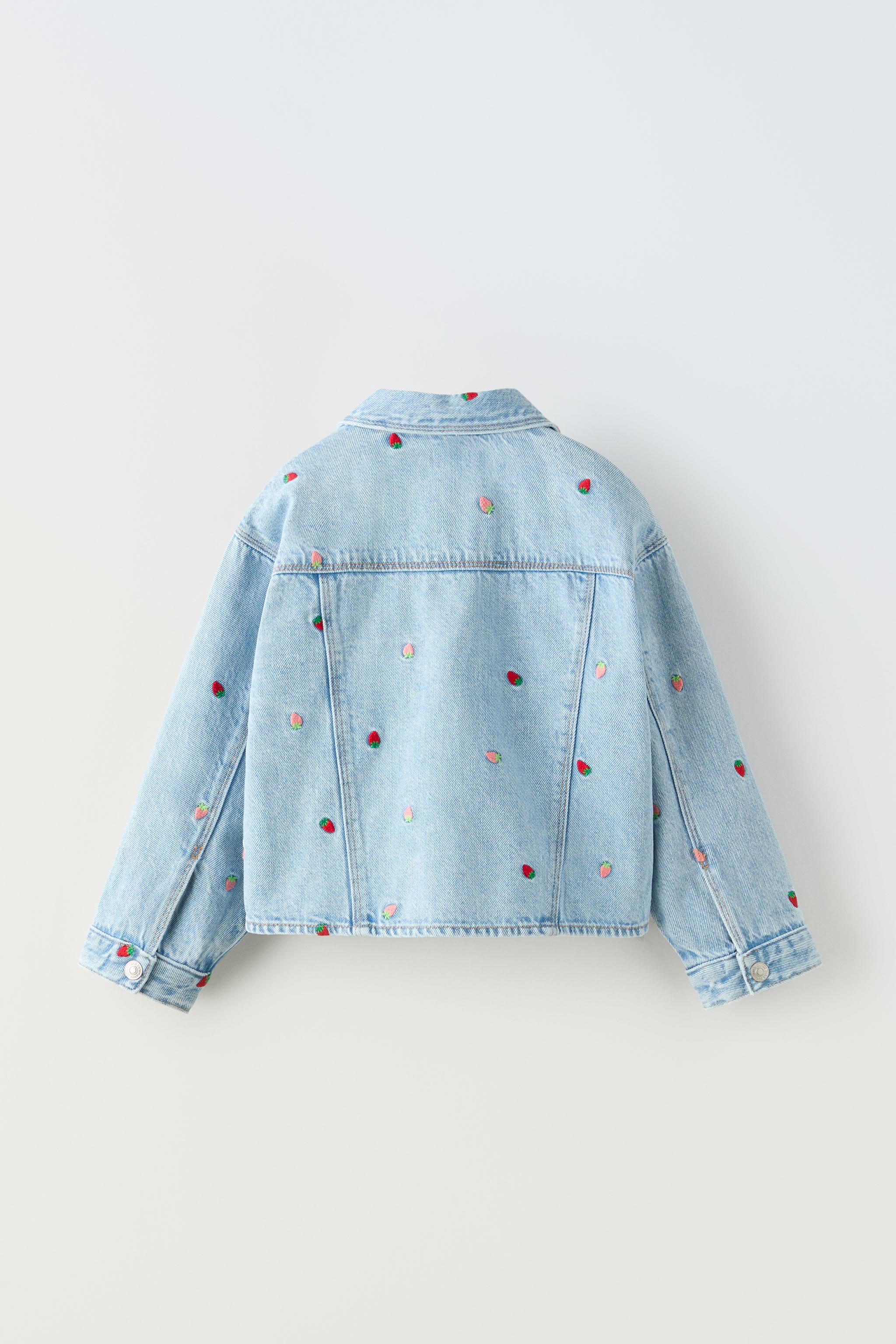 EMBROIDERED STRAWBERRY DENIM OVERSHIRT - Blue | ZARA 