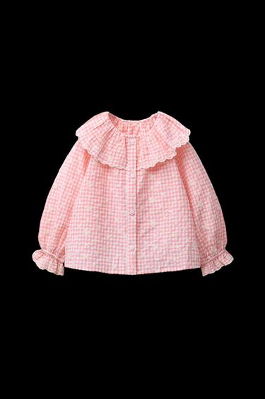 Zara GINGHAM BLOUSE WITH EMBROIDERED FLOWERS - Light pink - Image 0