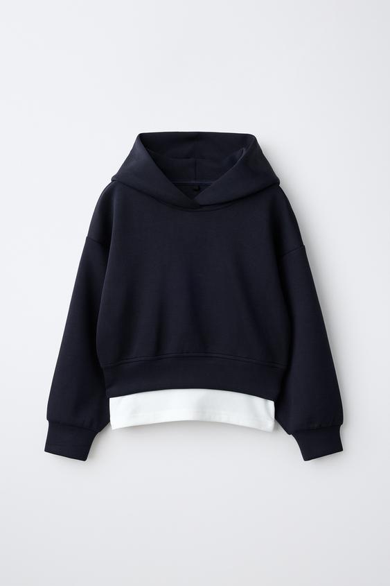 SUDADERA SPORTY CAPUCHA DOBLE BAJO - Azul profundo de Zara - Imagen 0