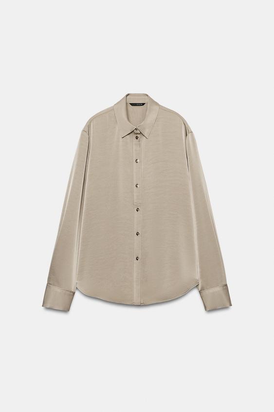 GOLD BUTTON SATIN SHIRT - Light khaki by Zara - Image 5