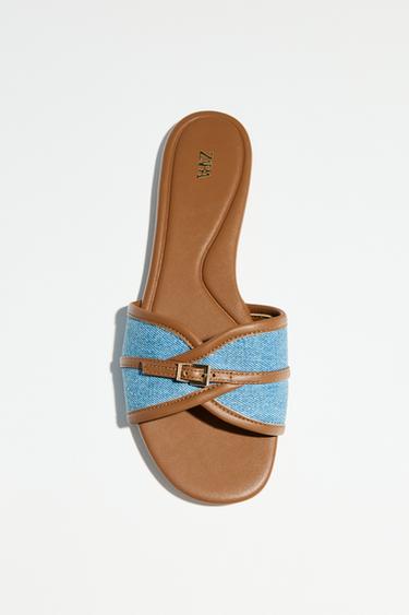 DENIM BUCKLE FLAT SANDALS - Blue by Zara