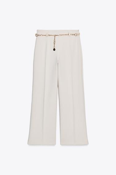 УКОРОЧЕННЫЕ БРЮКИ С РЕМНЕМ-ЦЕПОЧКОЙ — ЭКРЮ от Zara