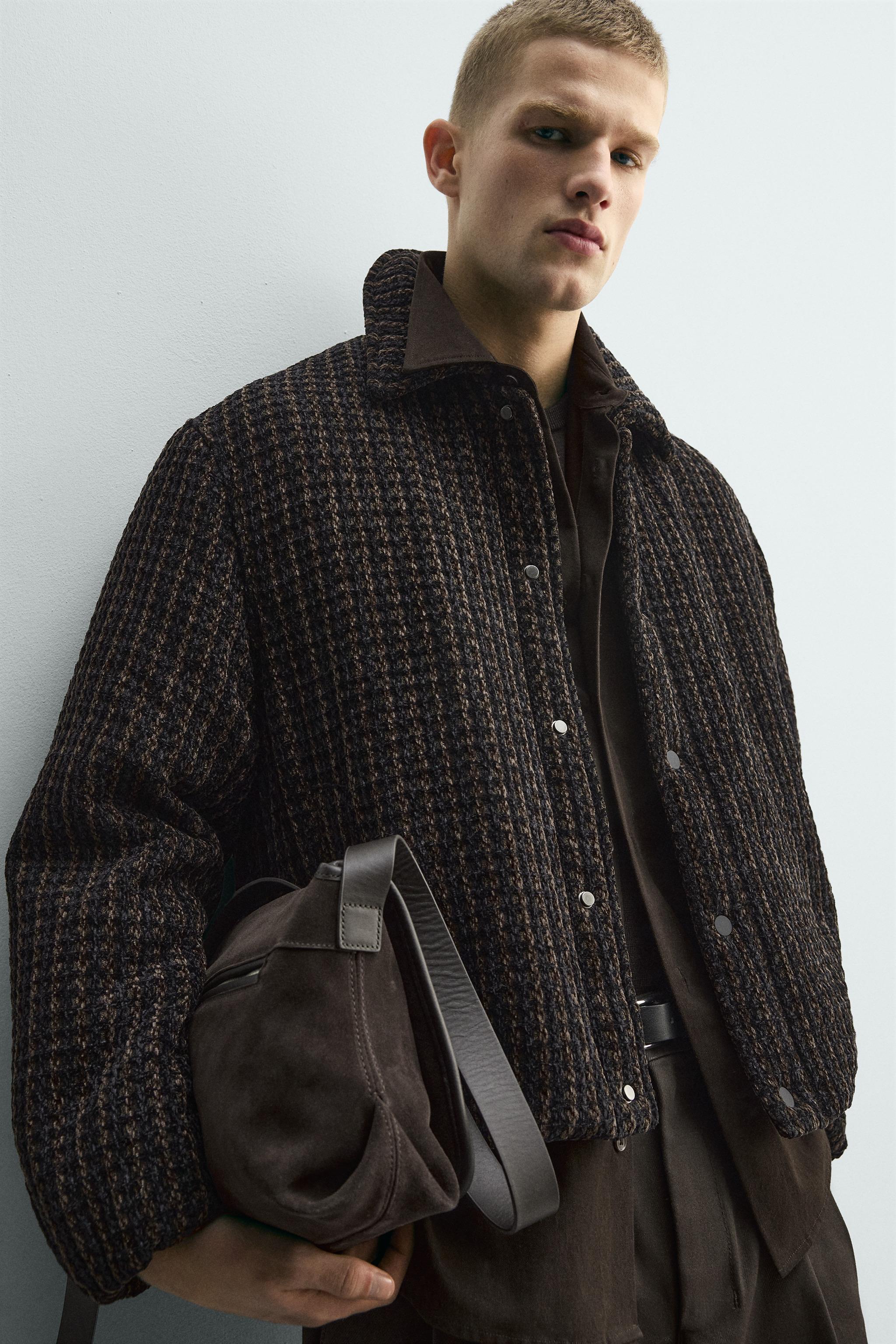 ワッフルベロアジャケット - ブラック/ブラウン | ZARA Japan / 日本