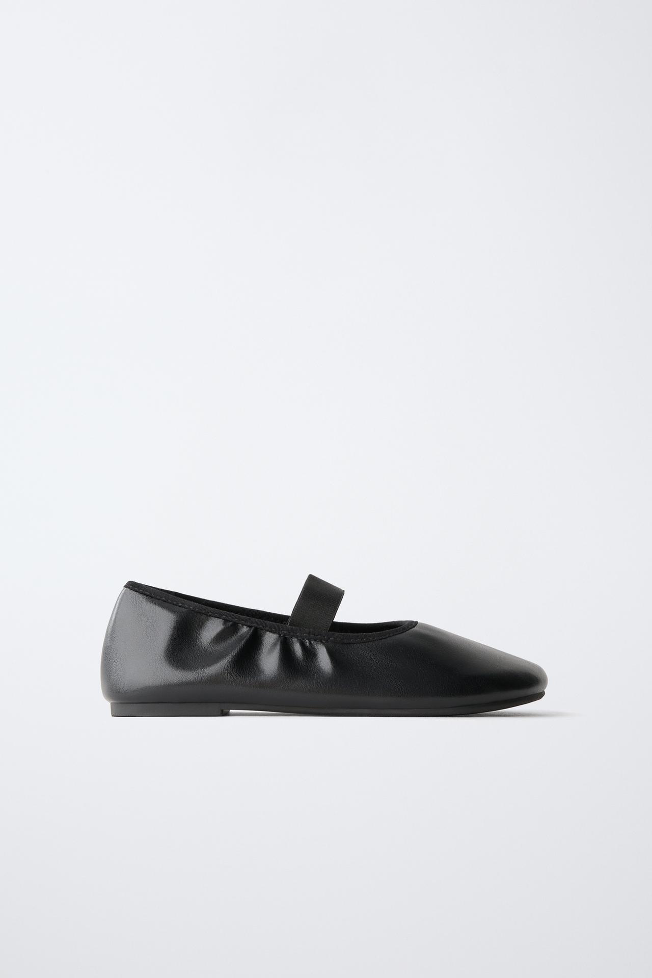 GATHERED BALLERINA FLATS — Black