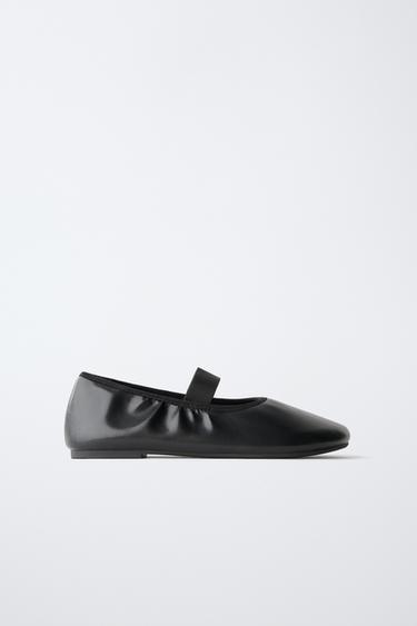 GATHERED BALLERINA FLATS — Black 3