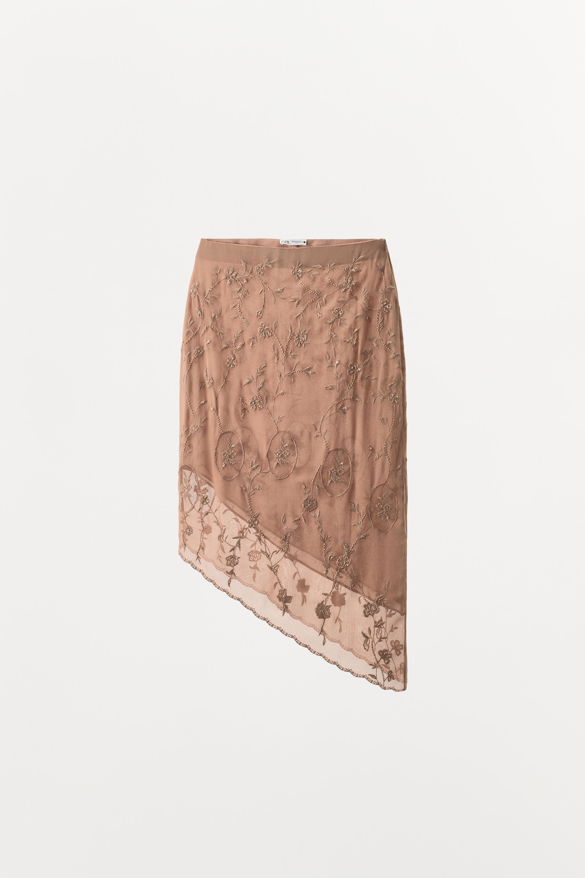 GEORGETTE EMBROIDERED BEADED SKIRT - Pink | ZARA United States