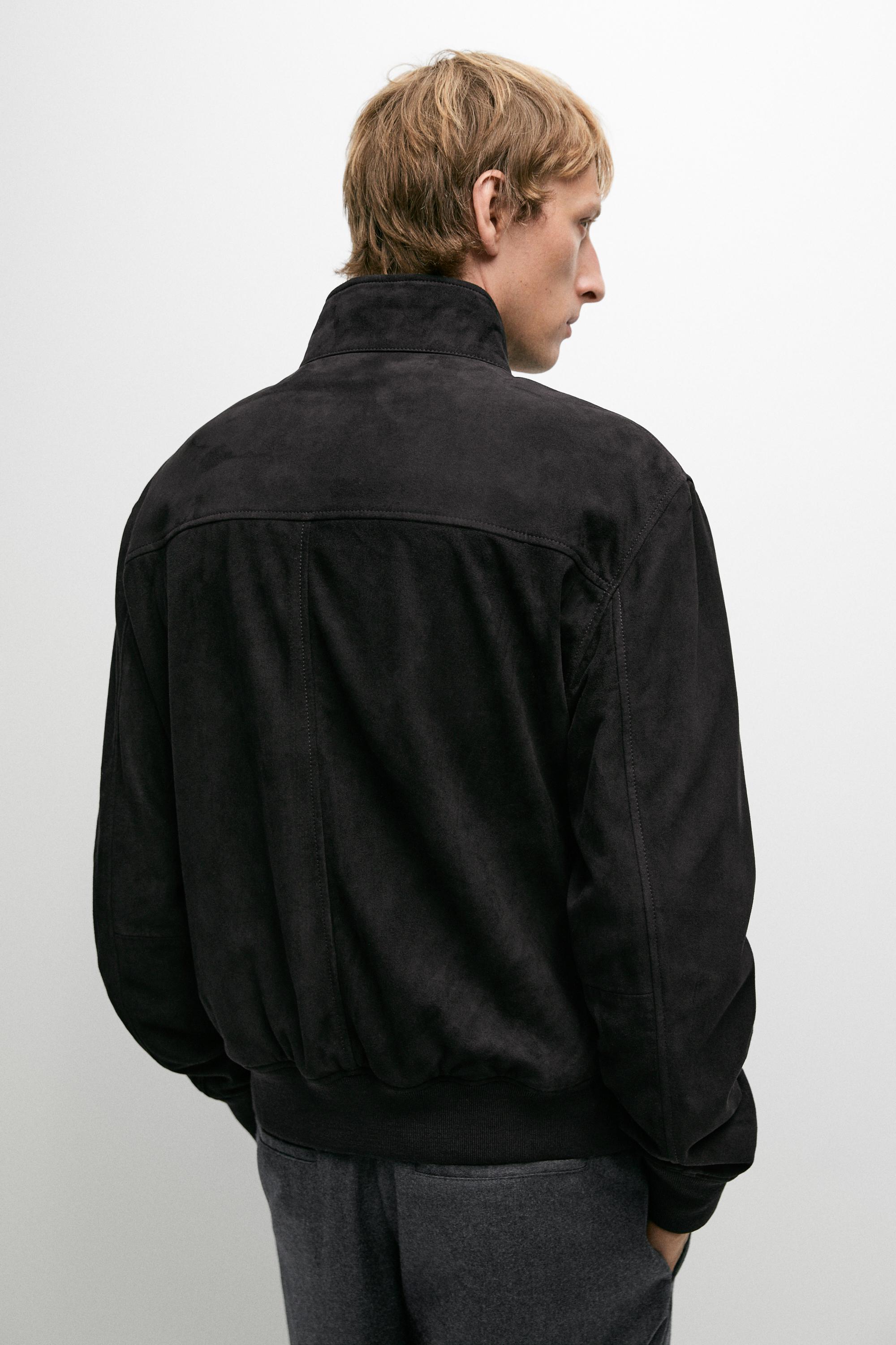 Blouson bomber en cuir et daim