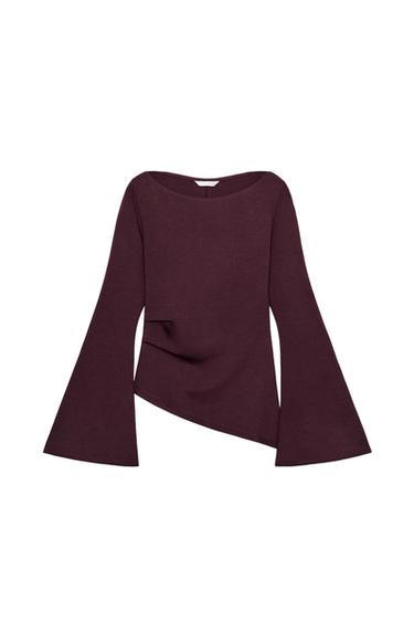 LONG SLEEVE INTERLOCK TOP - Wine by Zara