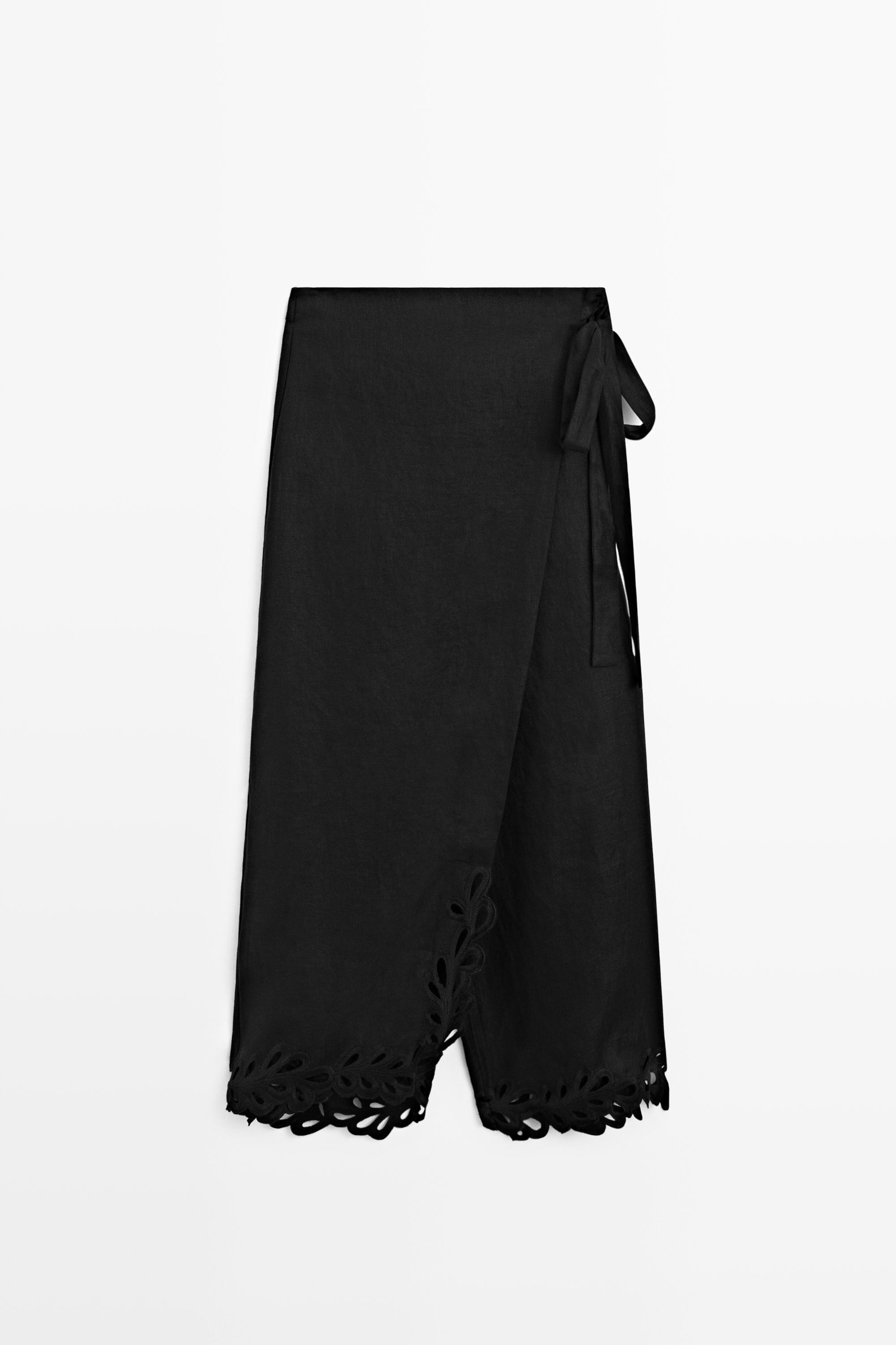 100% linen embroidered skort - Black | ZARA United States