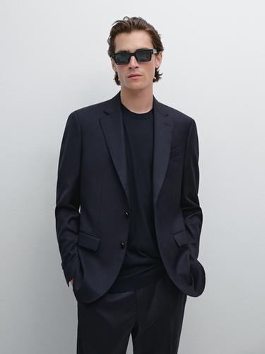 Zara Pinstripe wool suit blazer - Navy blue