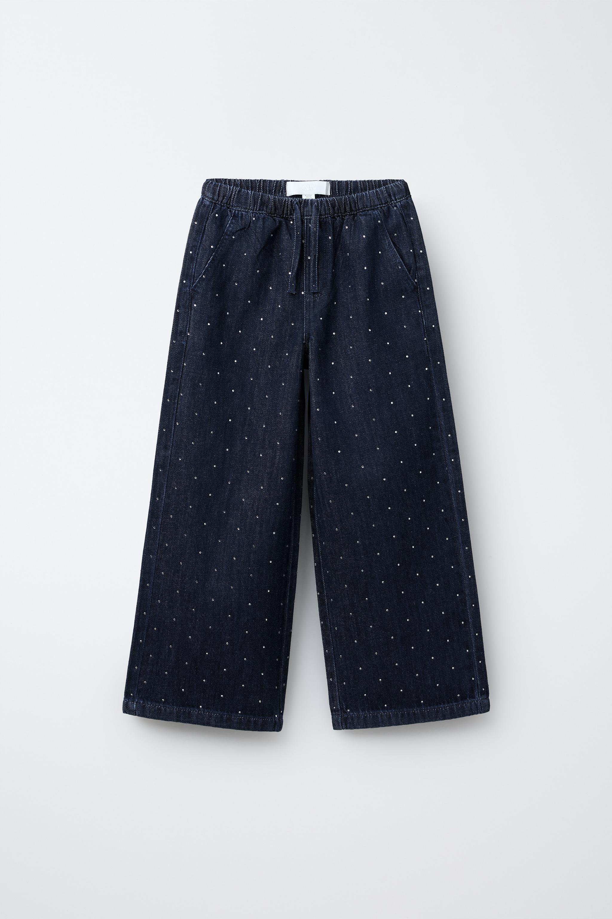 WIDE-LEG RHINESTONE JEANS - Navy blue | ZARA South Africa