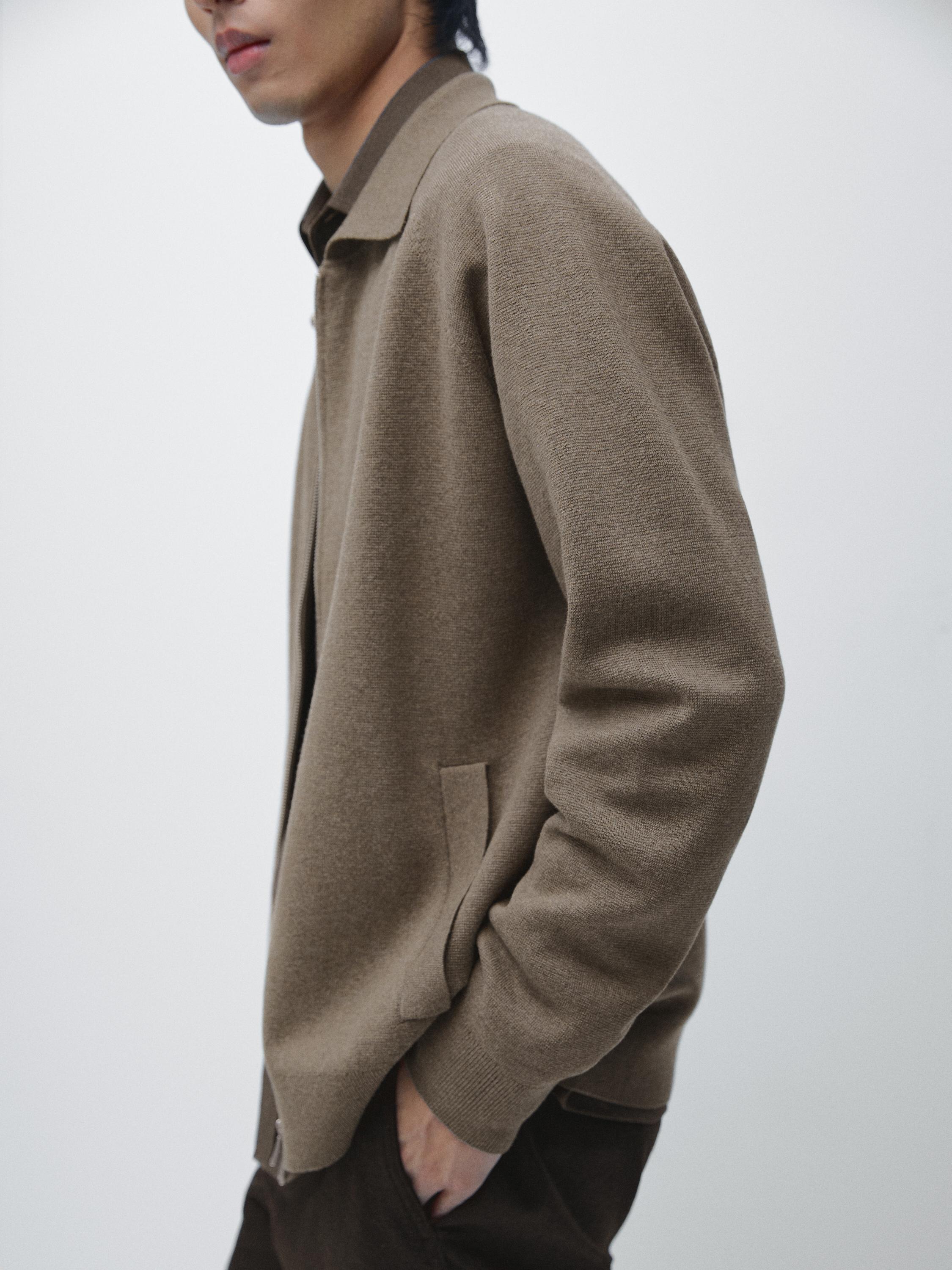 Cotton blend zip-up knit cardigan