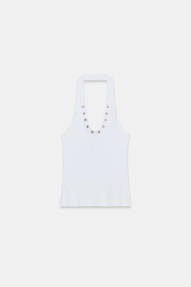 CAMISETA HALTER ARANDELAS - Blanco de Zara