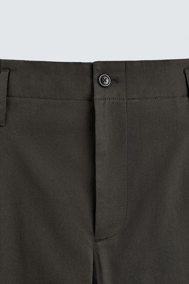 COTTON-VISCOSE PLEATED TROUSERS - Dark khaki by Zara - Image 7