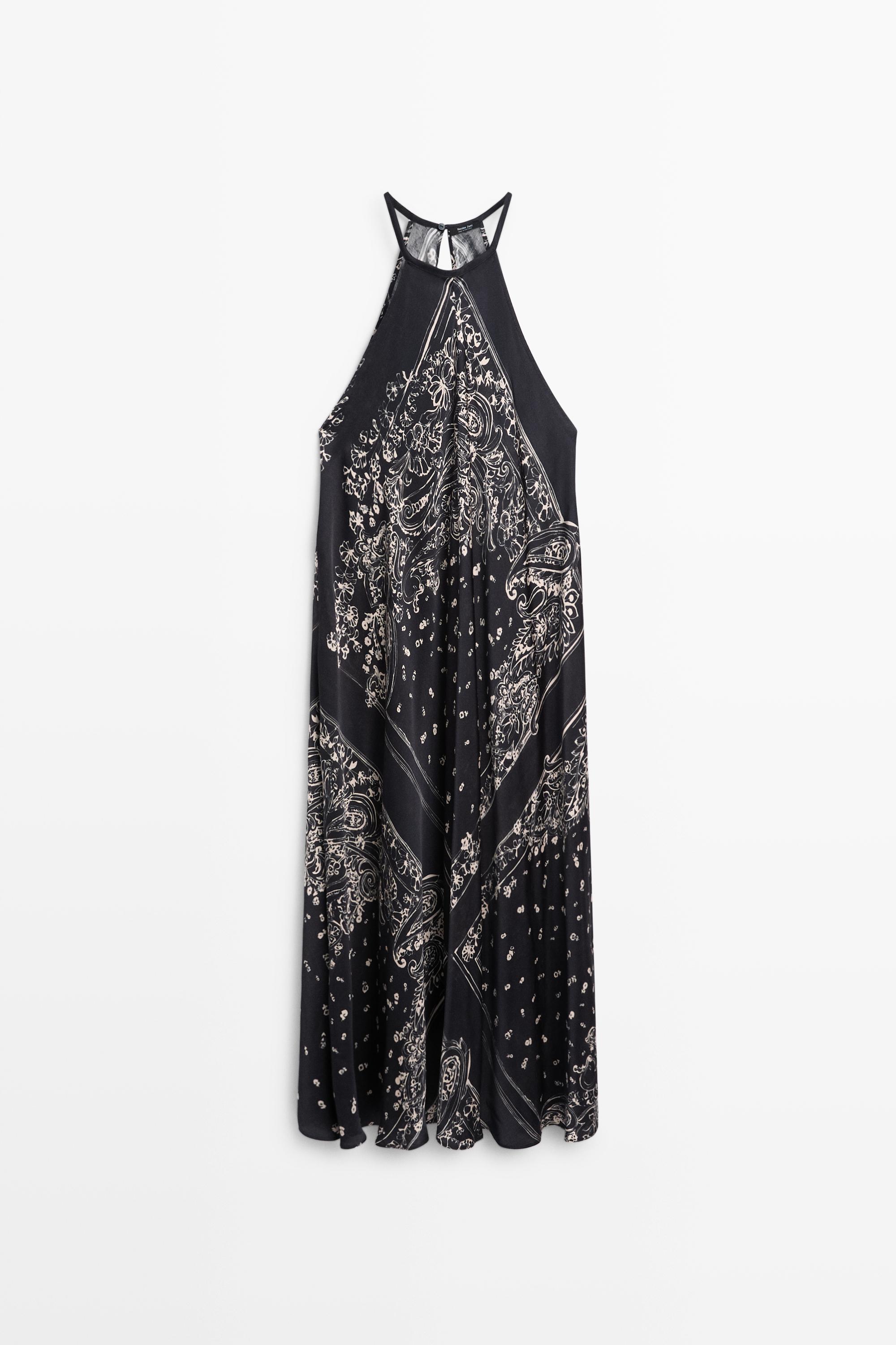 Robe longue fluide à encolure américaine imprimé cachemire