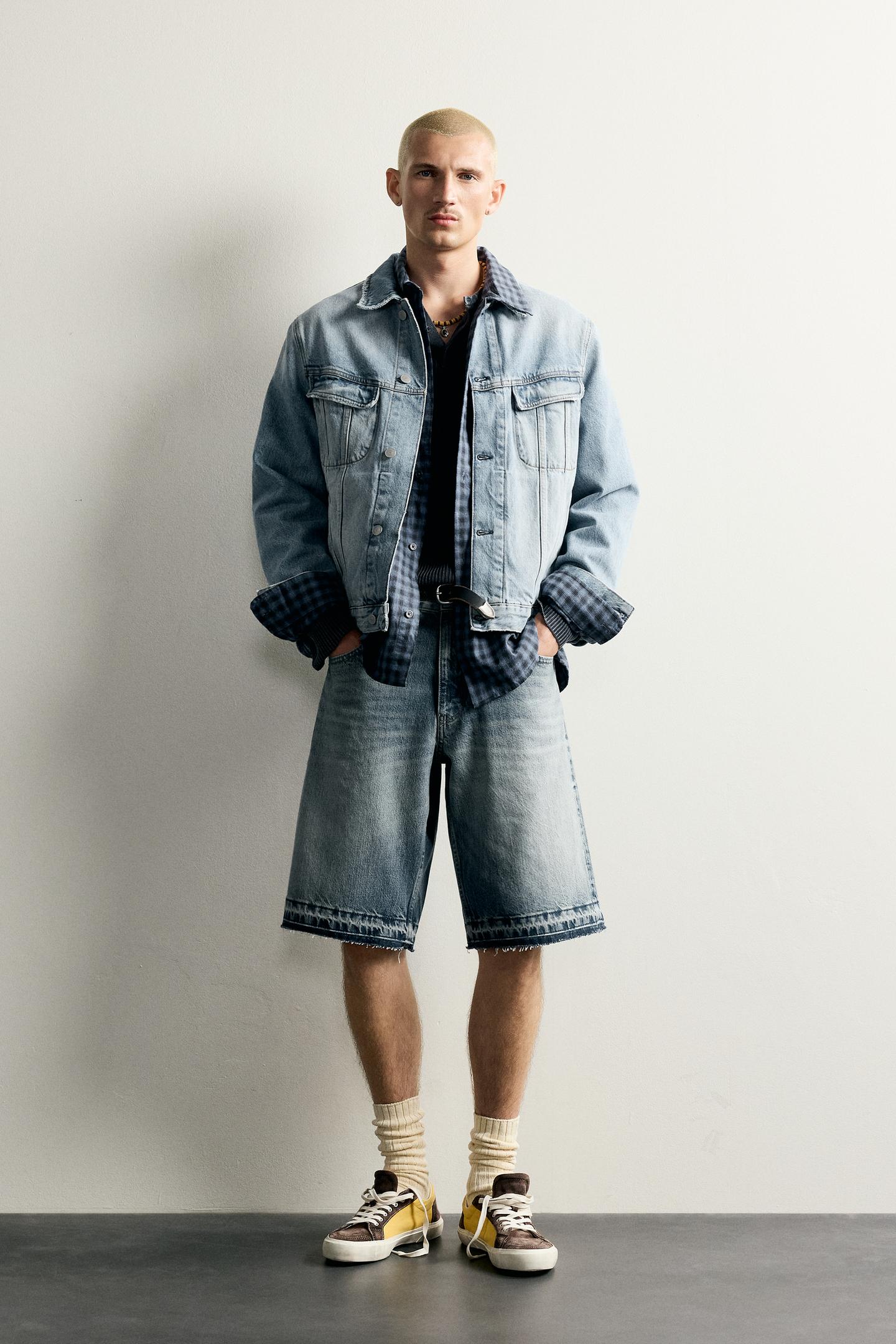 Мужские шорты Zara Relaxed Fit Denim Shorts, цвет: Синий