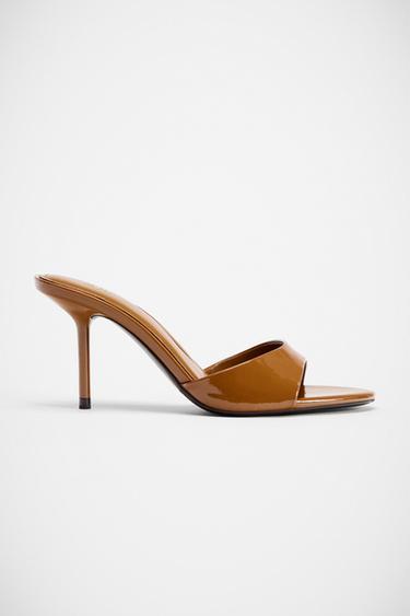 صندل بكعب بمظهر لامع - مِحْمر الخاص بـ Zara