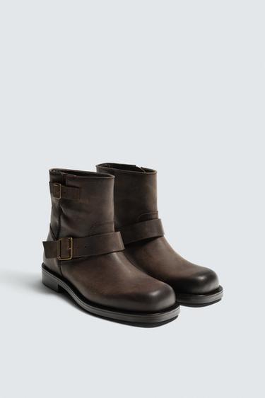 BUCKLE LEATHER BOOT LIMITED EDITION - Brown by Zara