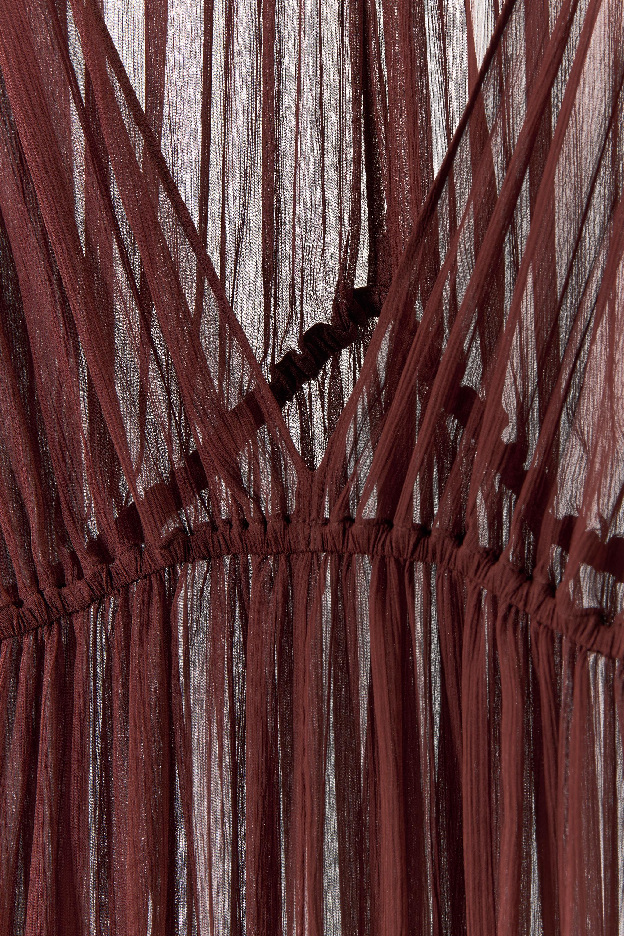 【ZARA】FLOWING LONG DRESS Brown | 1758/532/700 ZARA NEW WOMAN SEMI-SHEER FLOWY LONG DRESS BROWN XS-XL 1758