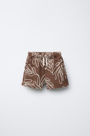 Zaras SHORTS MED BLOMBRODERIER - Brun - Bild 0
