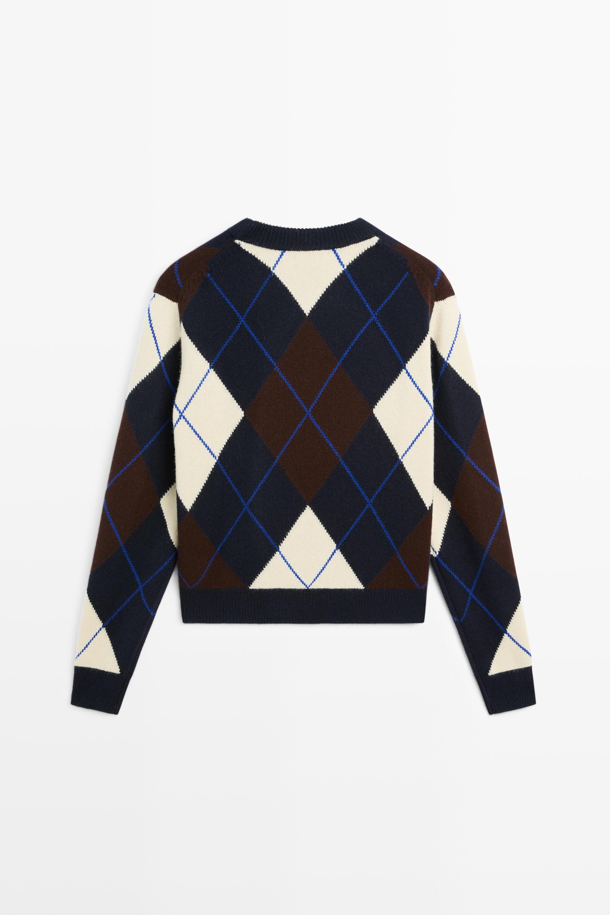 Pull en maille 100 % laine à motif losanges