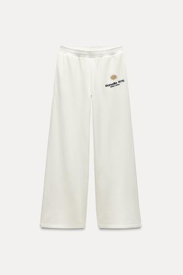 PANTALÓN FELPA BORDADO - Blanco roto de Zara