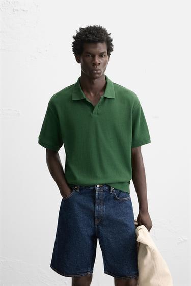 VERTICAL TEXTURED POLO SHIRT - Intense green by Zara
