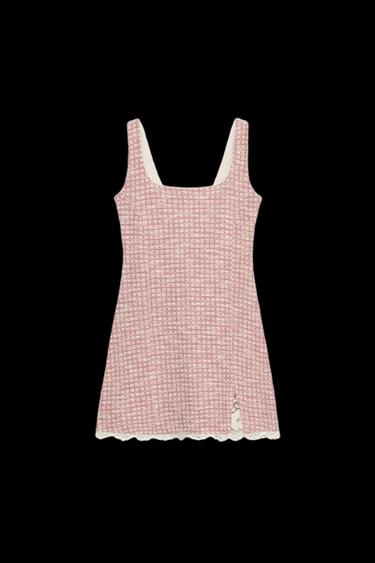 KURZES STRUKTURKLEID - Rosa / Weiß von Zara