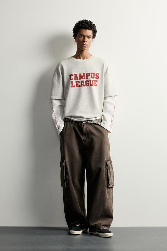 Zara MITMEKIHILISE EFFEKTIGA TEKSTIGA T-SÄRK - Grey marl - Pilt 0
