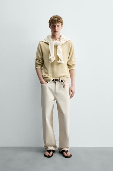 Zara 寬鬆版型牛仔褲 - 裸色 - 圖片 0