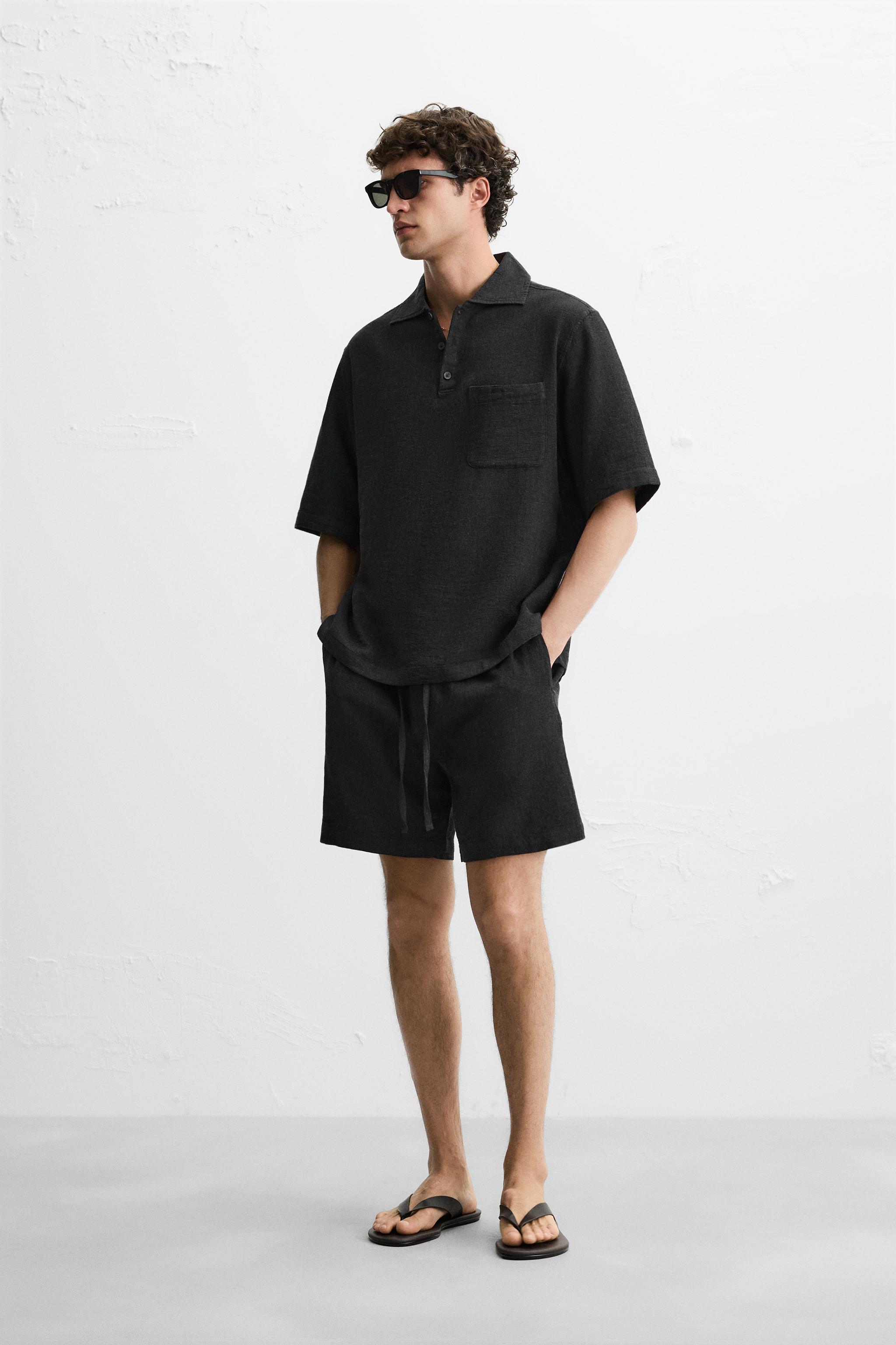 格子柄テクスチャーバミューダパンツ - ダークグレー | ZARA