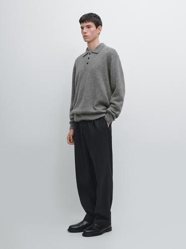 Zara Flecked knit wool blend polo sweater - Anthracite grey