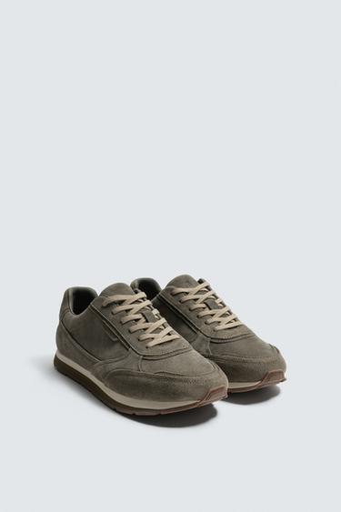 Zara CASUAL LEATHER SNEAKERS - Gray