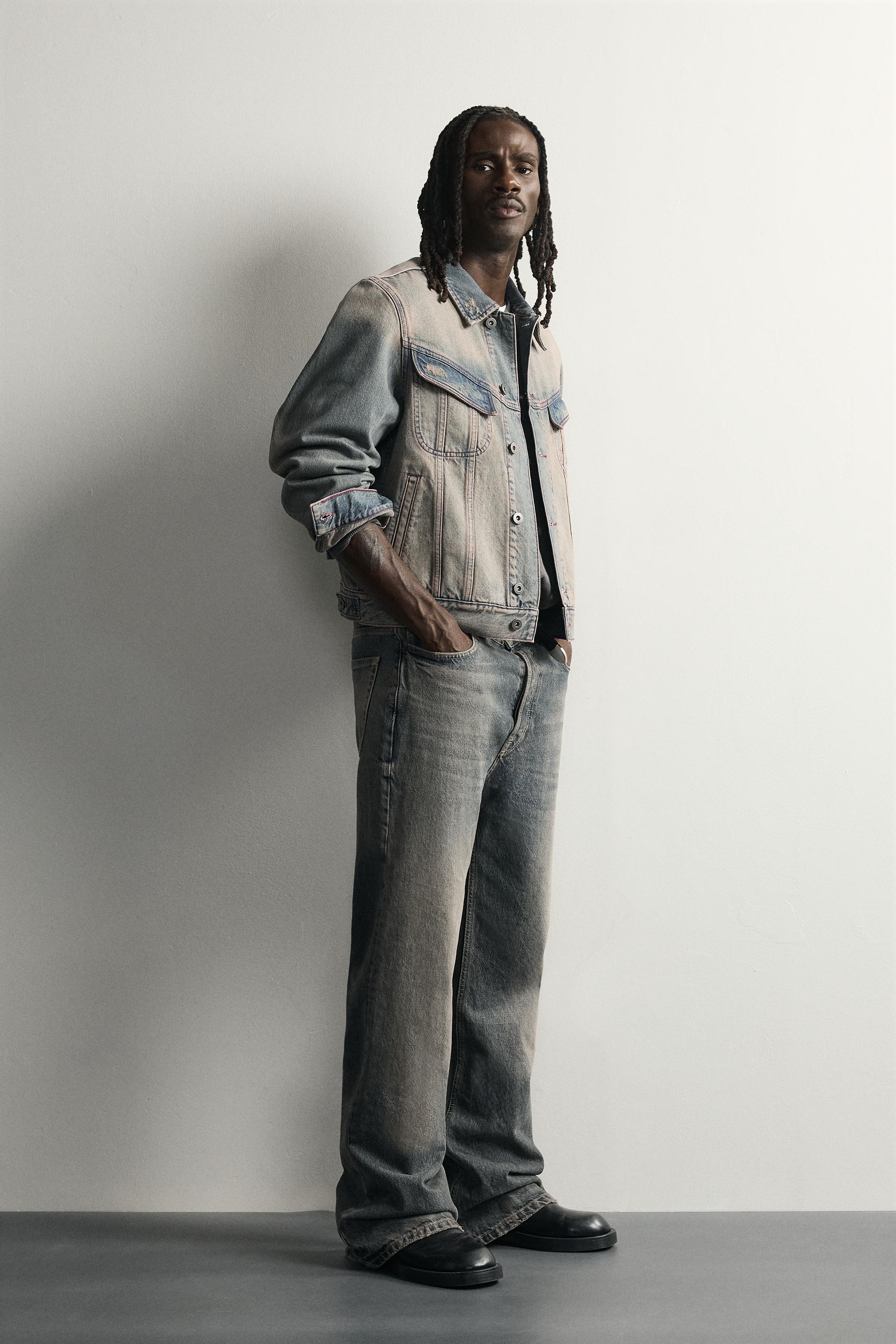 CROPPED FIT TOPSTITCHED DENIM JACKET