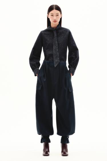 Zara ZW COLLECTION 丹寧領結襯衫 - 藍色