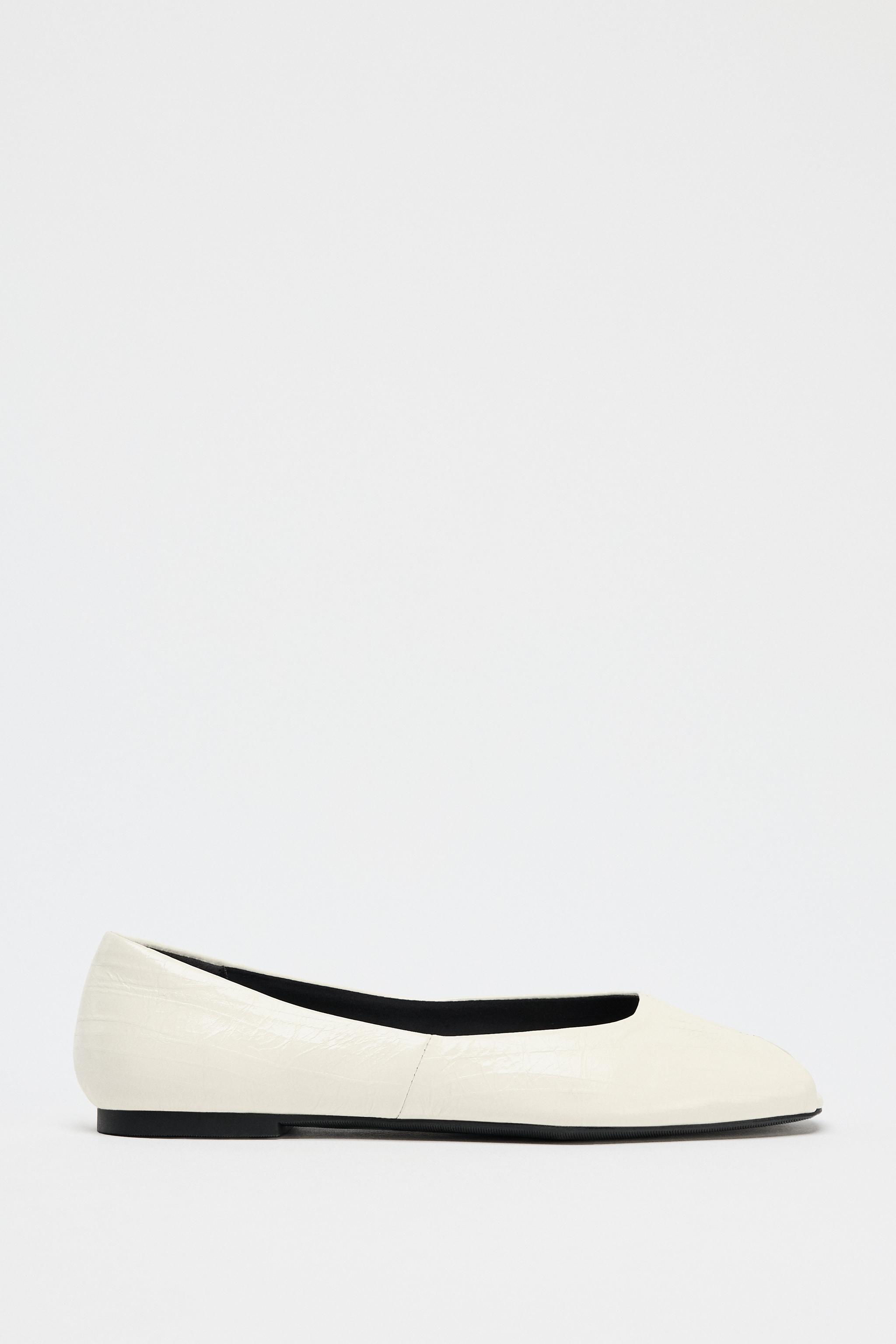オープントゥ レザーバレリーナシューズ - ホワイト | ZARA