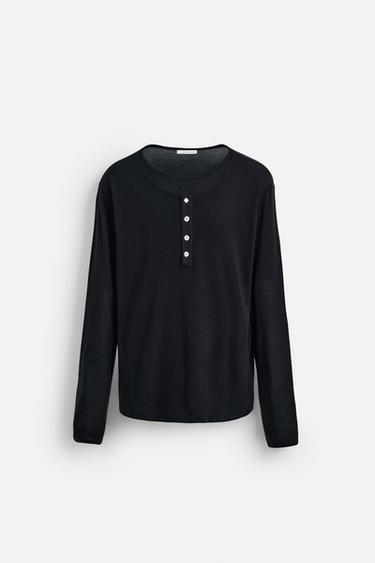 DOUBLE COLLAR BUTTON T-SHIRT - Navy blue by Zara